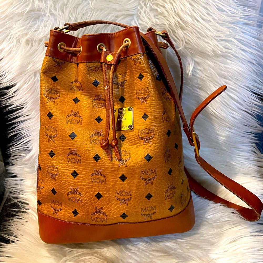 MCM Visetos Cognac Bucket Shoulder Bag 💼